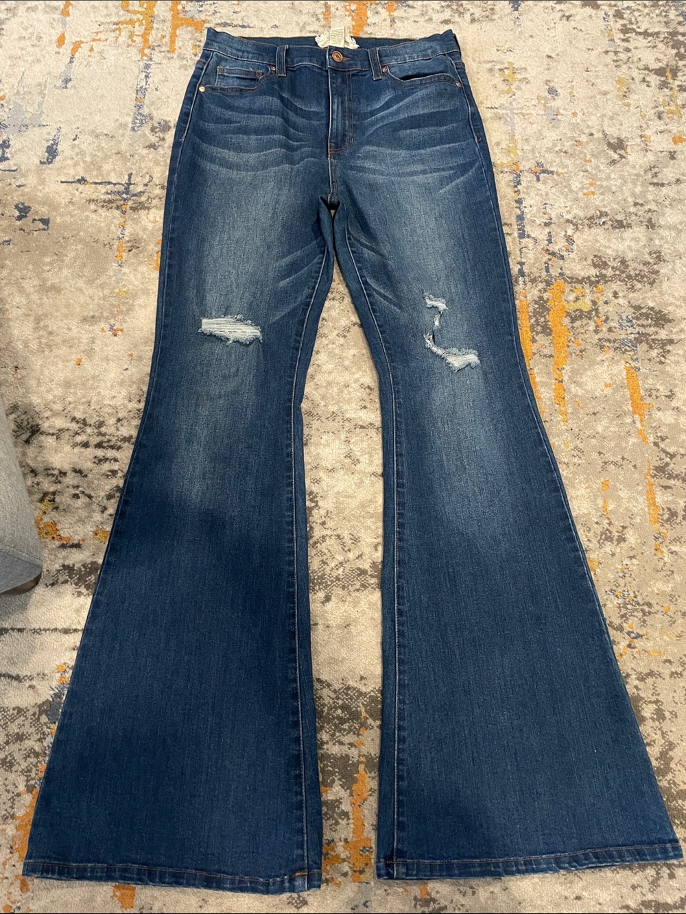 Altar'd State Dark Blue Distressed Flare Jeans